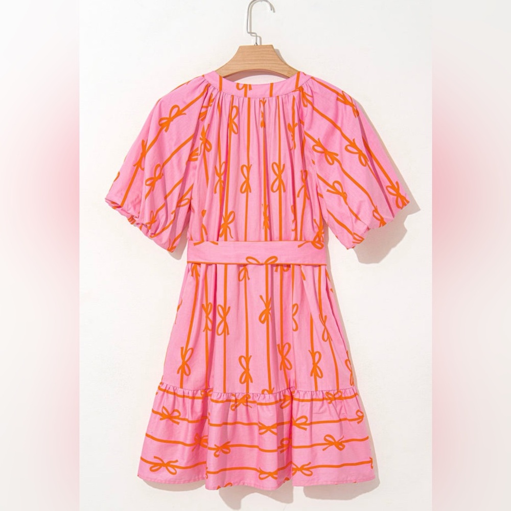 NWT! Adorable Pink and Orange Bow Print Dress! 💕 - Picture 4 of 7